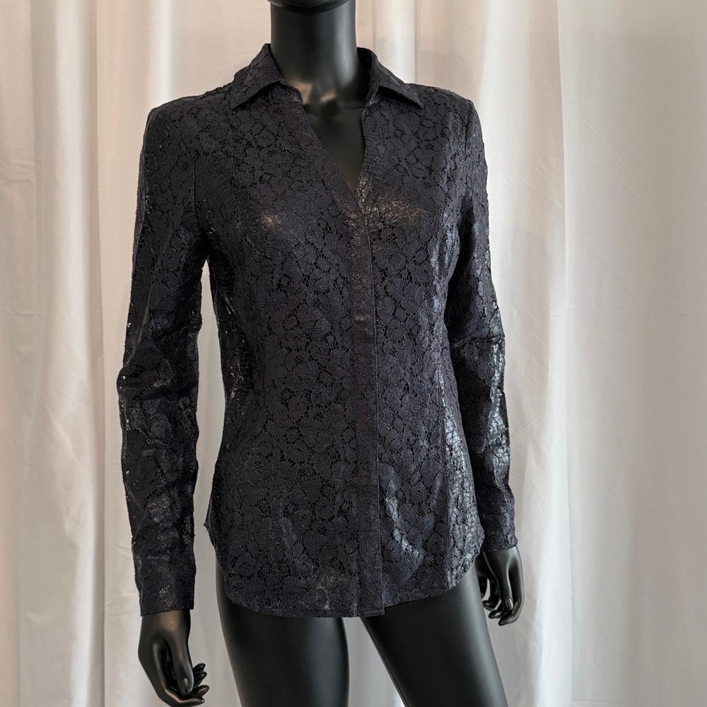 Cache Navy Blue Women’s Small Lace Longsleeve Blouse NWT $138